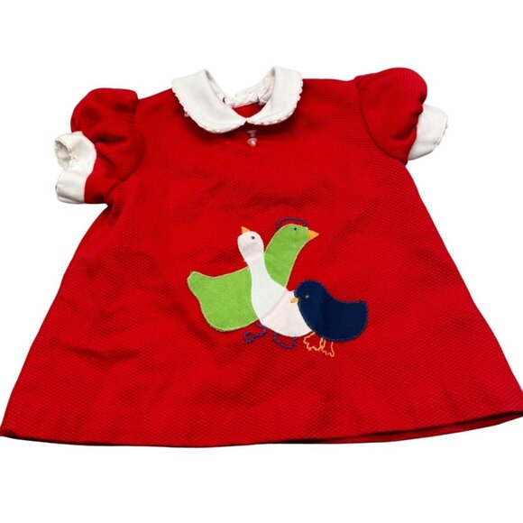 Vintage sassy by Miss Bea Savoy Baby Dress Red With Embroidered Ducks 3-6M READ - Picture 1 of 11